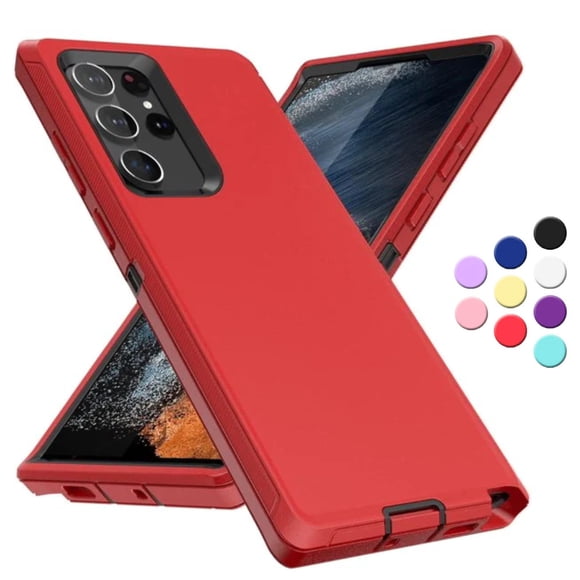 Entronix Funda Resistente para Galaxy S21 Ultra, Triple Capa, Resistente a Golpes y Anticaídas, Color Rojo