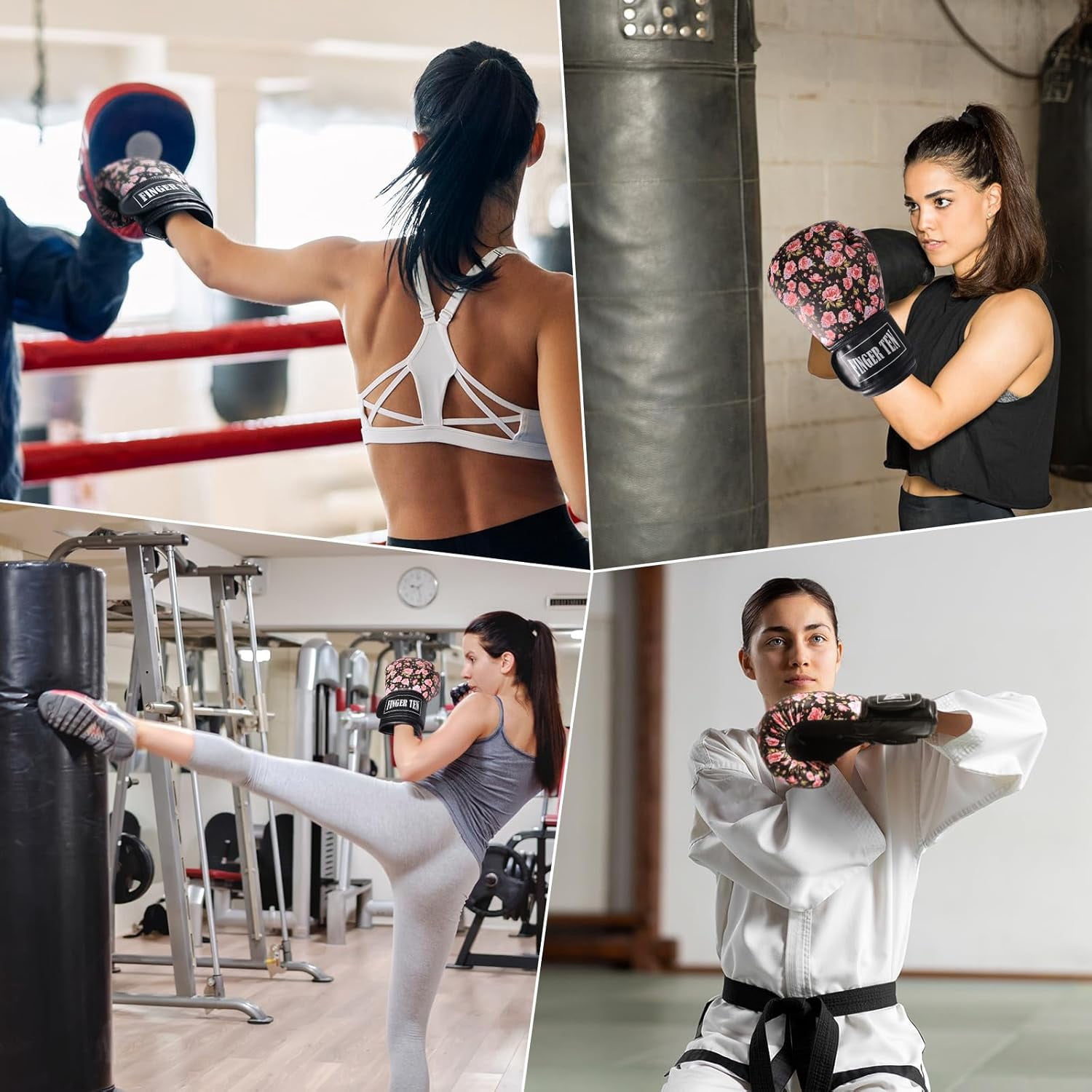 Boxing Gloves Women Punching Sparring Kickboxing MMA Training Heavy Bag Glove Black Leather 8 10 12 14 16 oz for Womens