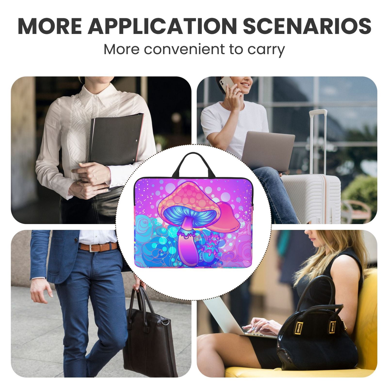 Laptop Sleeve Case Bag Protective Carrying Case with Handle for 14 inch Laptop, Magic Mushroom Geometry Psychedelic