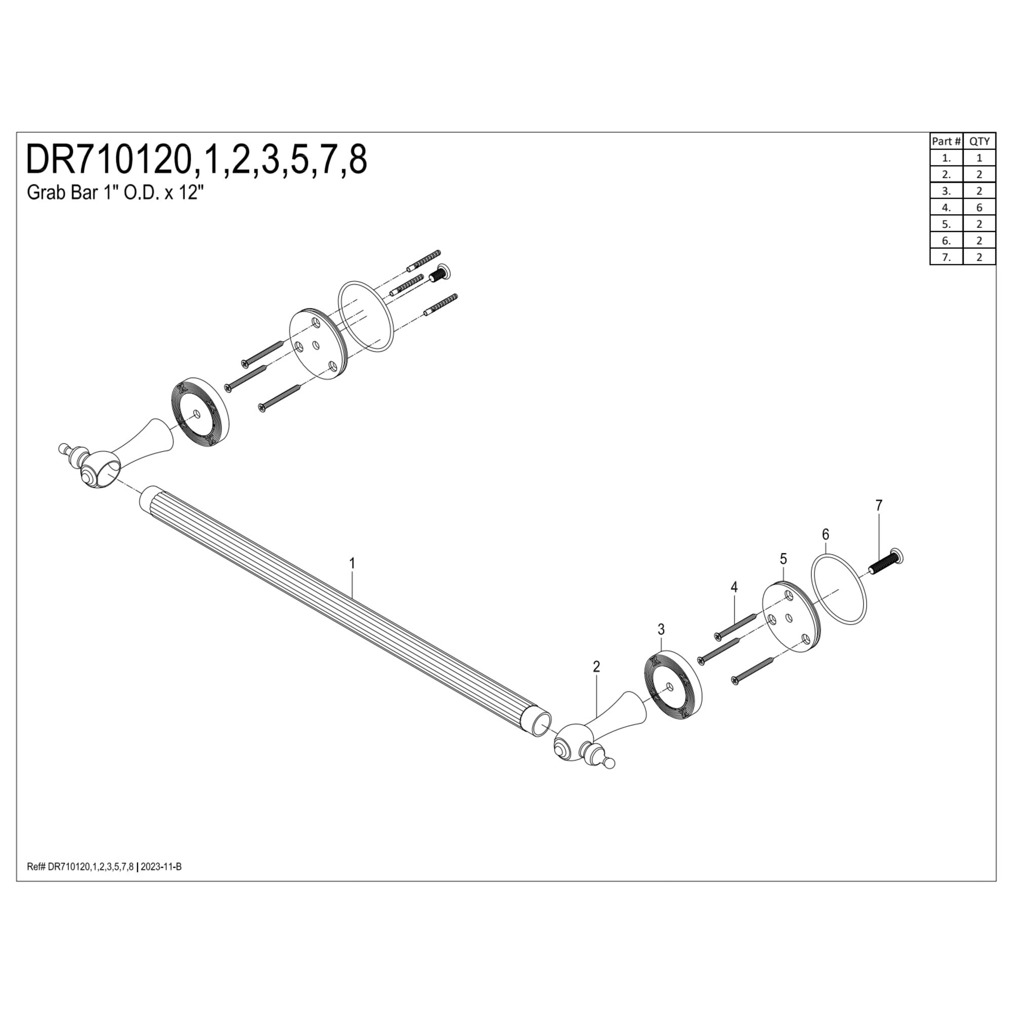 Kingston Brass DR710127 Templeton 12" x 1" O.D. Brass Decorative Grab Bar, Brushed Brass