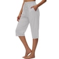 thumbnail image 4 of BUIGTTKLOP Cotton Linen Capri Pants for Women Drawstring High Waisted Capris Loose Fitted Cropped Lounge Pants, 4 of 6