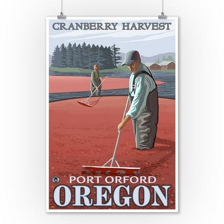Cranberry Port Cranberry Bogs Harvest - Port Orford, Oregon - LP Original Poster (9x12 Art Print, Wall Decor Travel Poster) ()