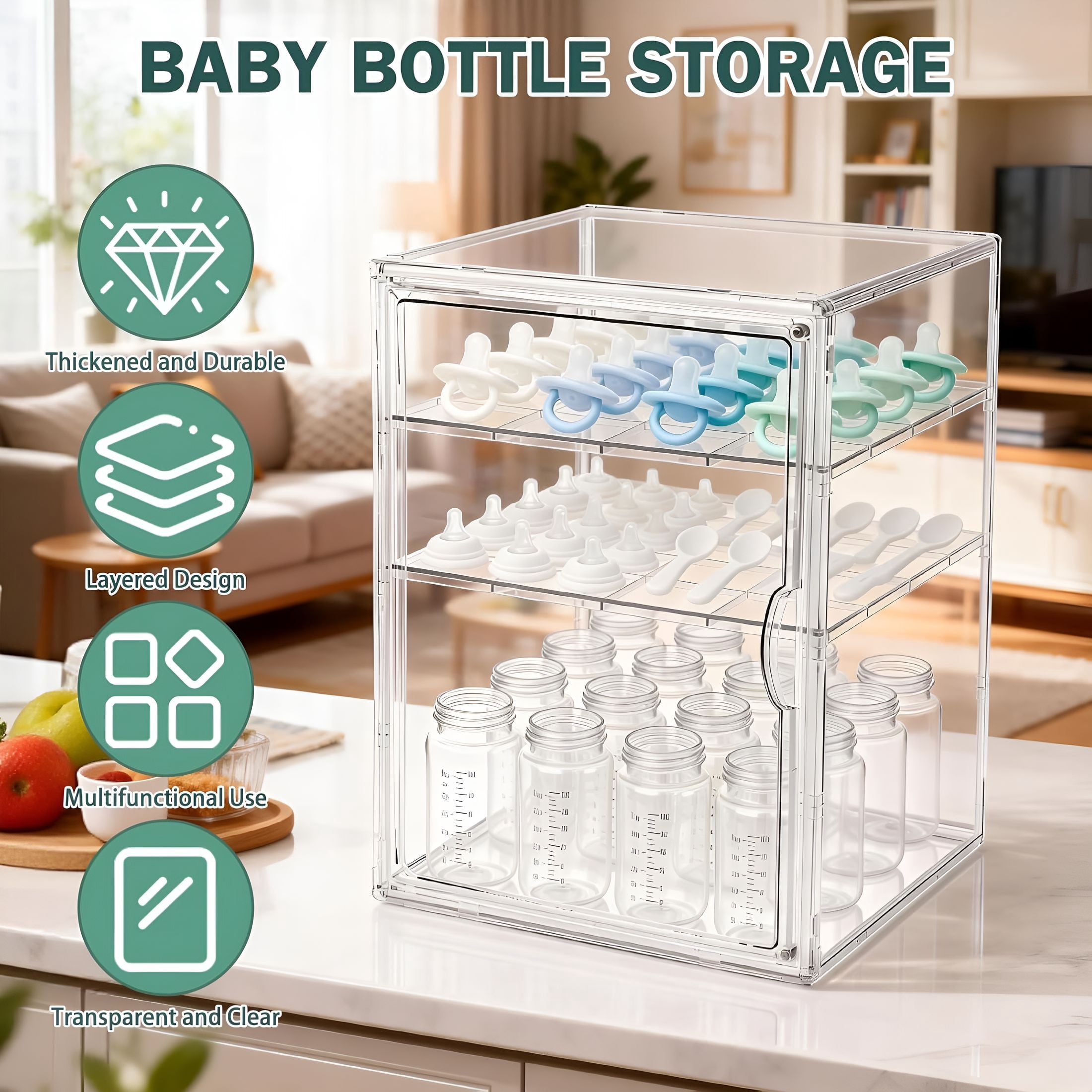 XIBUFE Baby Bottle Organizer3 Tiers Acrylic Storage ContainerClear Plastic Station with