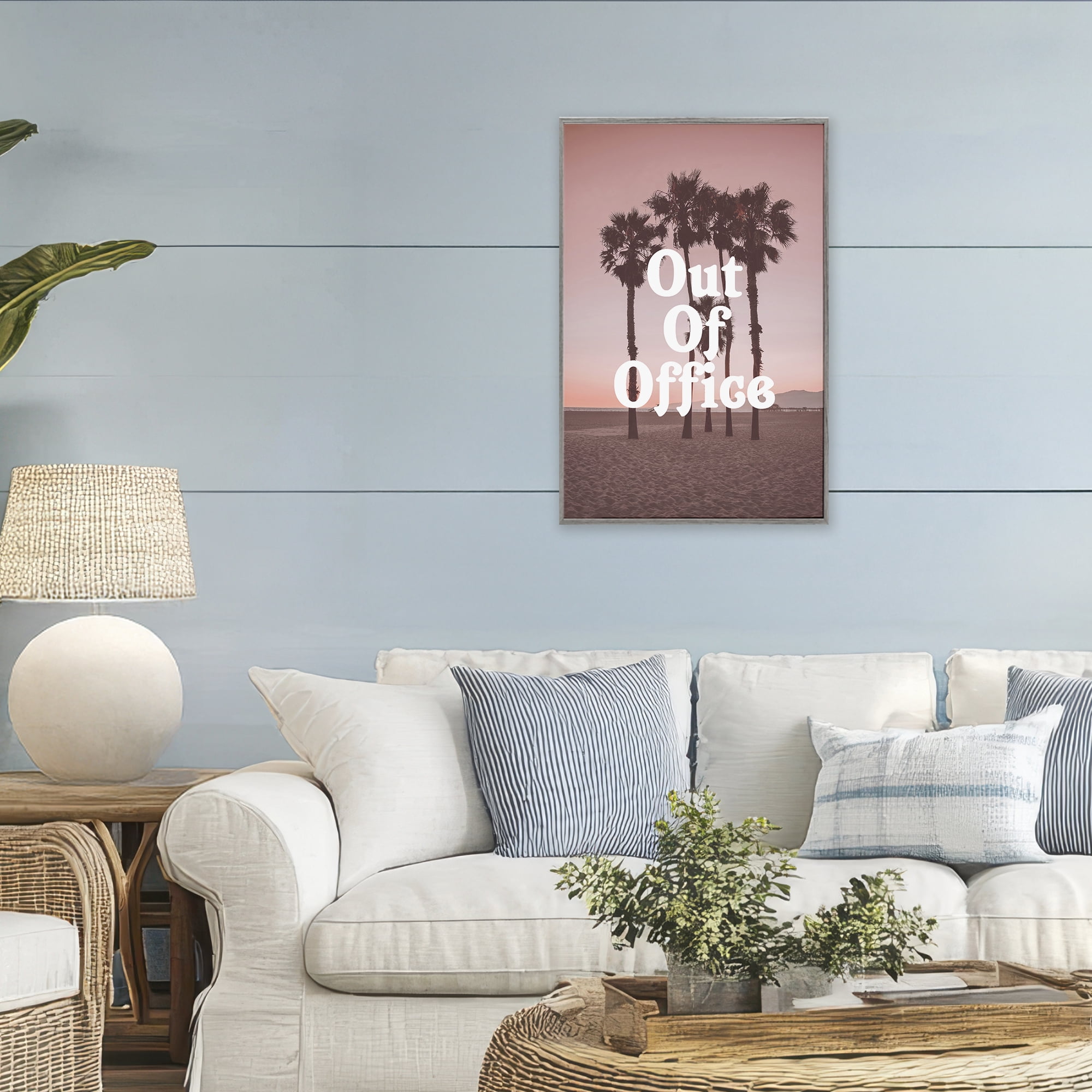Stupell Industries Pink Tropical Out Of Office Gray Framed Giclee Art, design by Lil' Rue