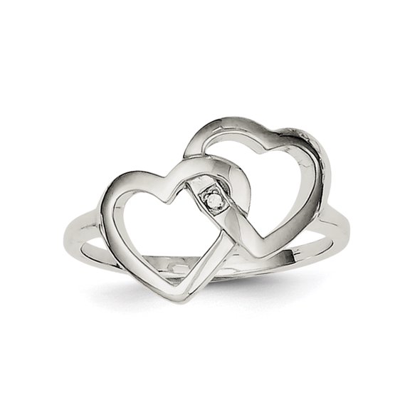 925 Sterling Silver Polished Diamond Accent Intertwined Love Heart Ring Size 7 - Ring for Women