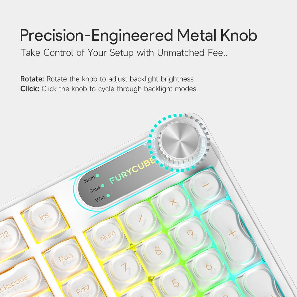 98-Key Wired RGB Membrane Keyboard with MOA PBT Keycaps, Spill-Resistant Design, Translucent Light White Aesthetic, Rotary Knob