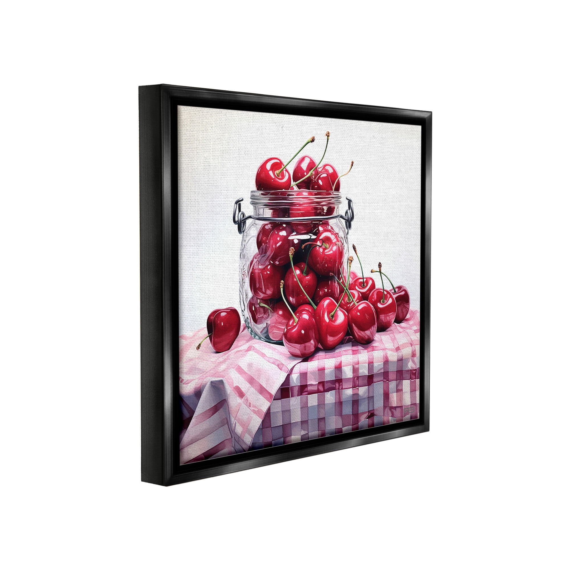 Stupell Industries Cherries in Country Jar Food & Beverage Painting Black Floater Framed Canvas Art Print Wall Art, 25 x 25