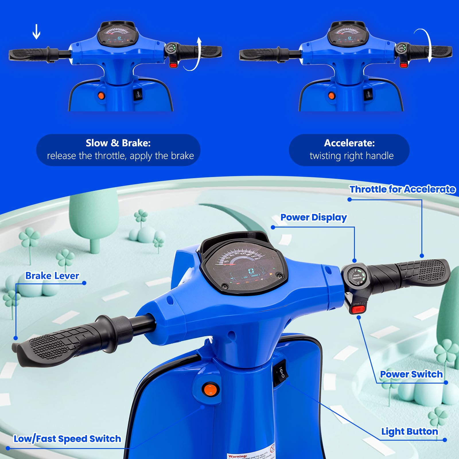 Towallmark Electric Motorcycle for Big Kids, 24V 350W Kids Ride on Moped, Max Up to 14MPH, with Rear Brake, Twist Grip Throttle & LED Light, Electric Motorbike for Kids/Teens 8-12