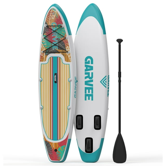 Garvee Inflatable Stand-up Paddle Board, 11' x 34'' x 6'', with Camera Mount, Green & White