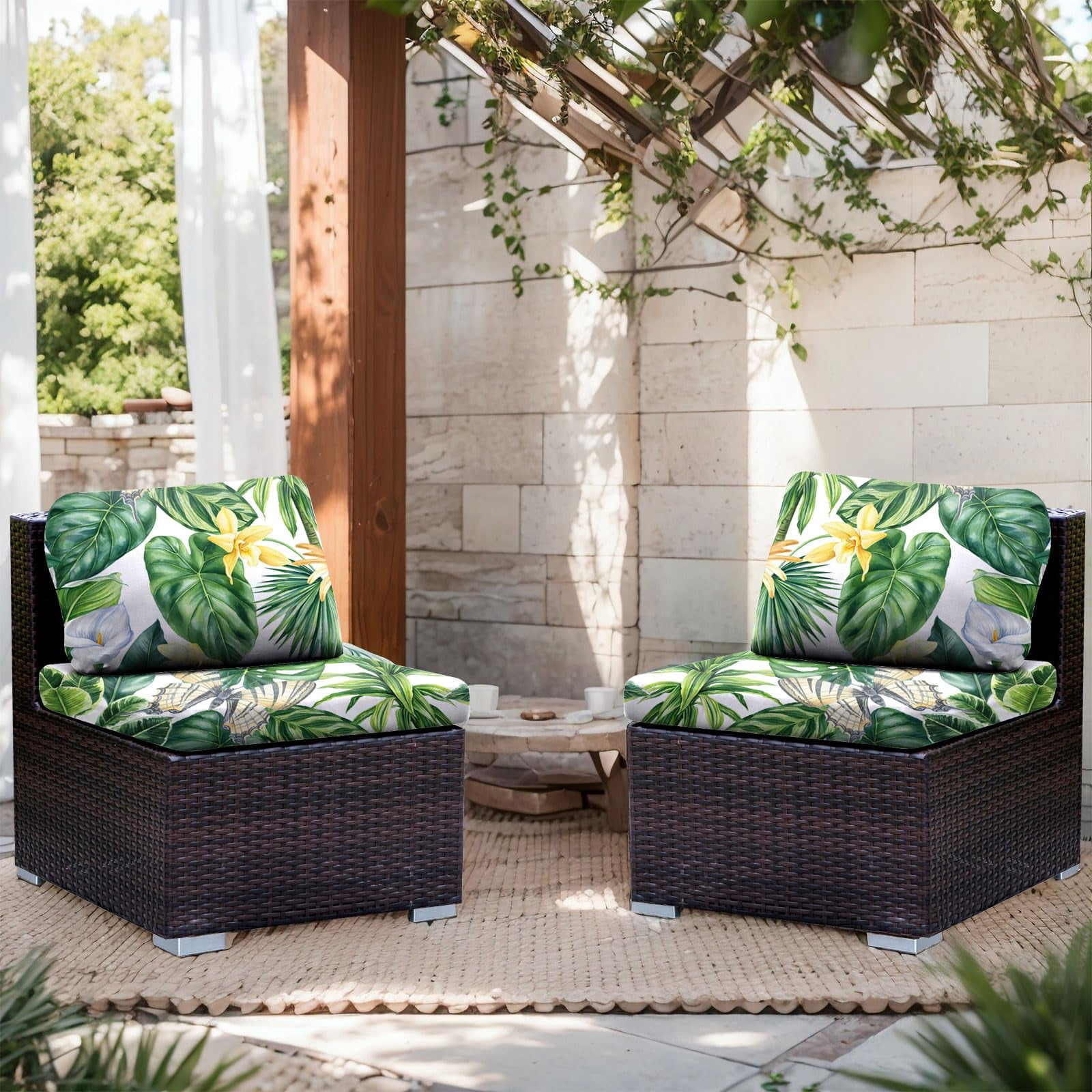 Patio Stretch Sofa Cushion Covers Outdoor Cushion Cover Replacement Couch Slipcover Sofa Seat Cover(Black, 6pcs)