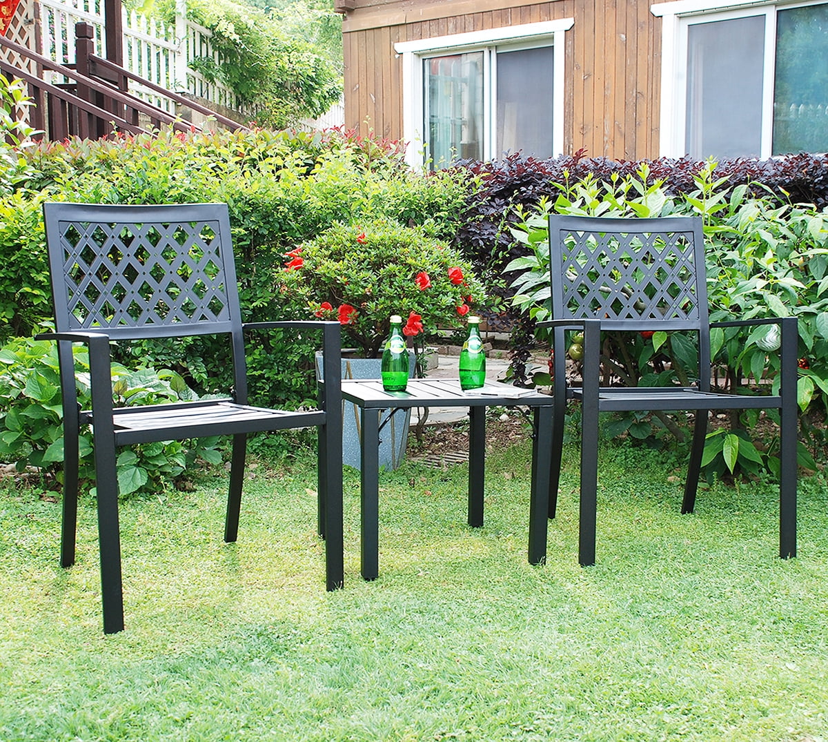 3piece Patio Furniture Set, Outdoor Metal Porch Set Square Metaltop