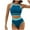 Blue, variant on Wyobmus Women's Bikini Sets High Neck Contrast Trim High Waisted Two Pieces Swimsuits Modest Bathing Suits Black