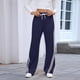 thumbnail image 4 of Pantalones Deportivos de Pierna para Mujer, Informales, de Cintura Alta, Rectos, con Cordón y Bolsillos Azul Marino M, 4 of 9
