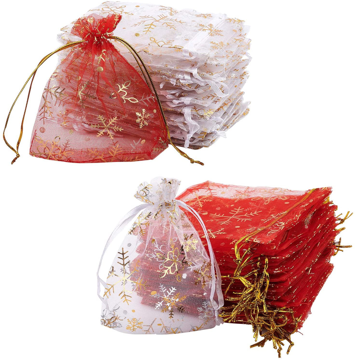 100Pcs Wedding Gift Pouch Snowflake White Jewelry Organza Translucent Candy Bag 