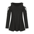thumbnail image 5 of JSKUAMR Women's Cotton Long Sleeve Cold Shoulder Loose Tops Casual Tunic Shirts Solid Comfy Flowy Pullovers Blouses Black,M, 5 of 6