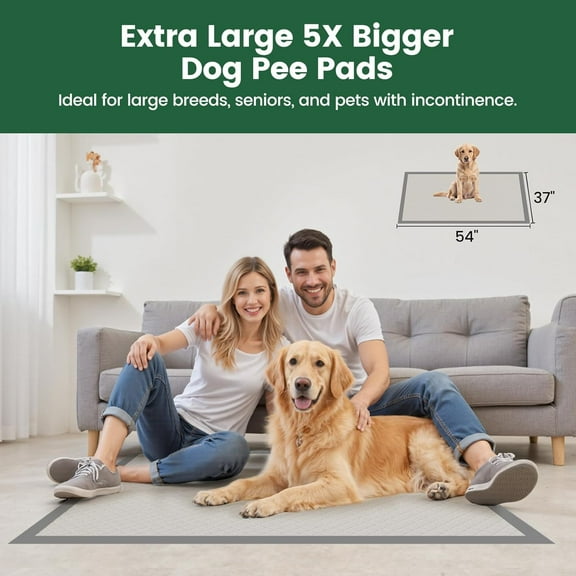 Extra Large Dog Pee Pads 37x54", Super Absorbent & Leak-Proof, Non-Slip Bottom, 25 Count Grey