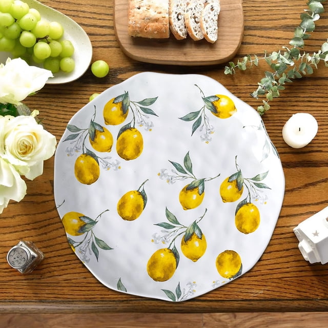 Jpxdew Lemon Shape Dinner Plate,10.62x10.62x1.37in Ceramic Tableware,Unique Lace Design Dessert Fruit Dish