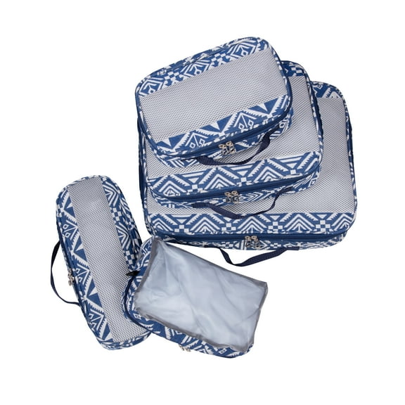 Handy Sandy Deluxe 5 PIECE Travel Organizing Packing Cube Set Navy Aztec
