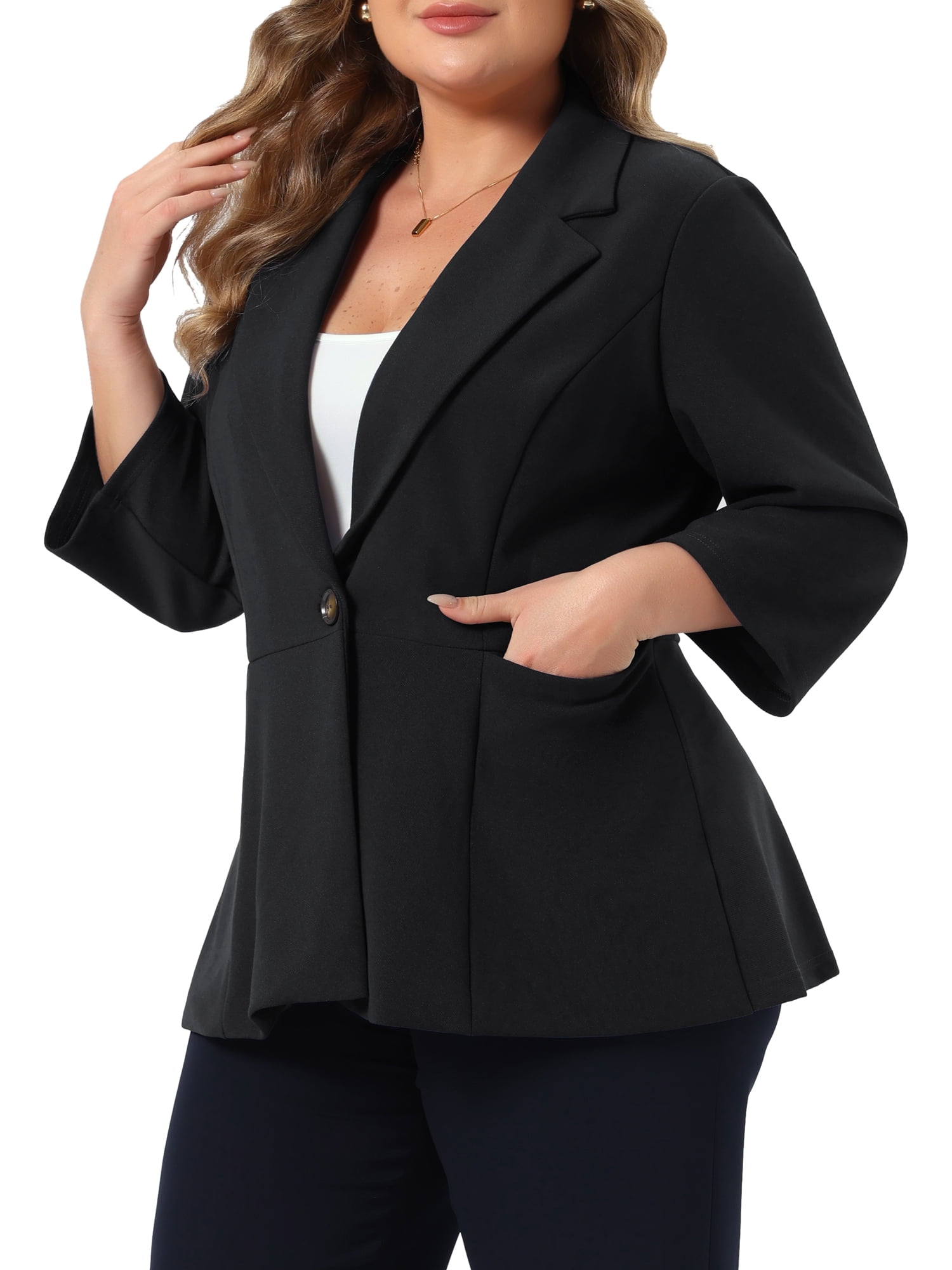 DARING DIVA Women's Plus One Button 3/4 Sleeve Peplum Blazer 1X Black