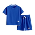 thumbnail image 7 of SGFCWSX Boys 2 Piece Outfits Waffle Knit Short Sleeve T-shirt and Shorts Set Summer Casual Athletic Clothes with Pockets Blue Size 8, 7 of 7