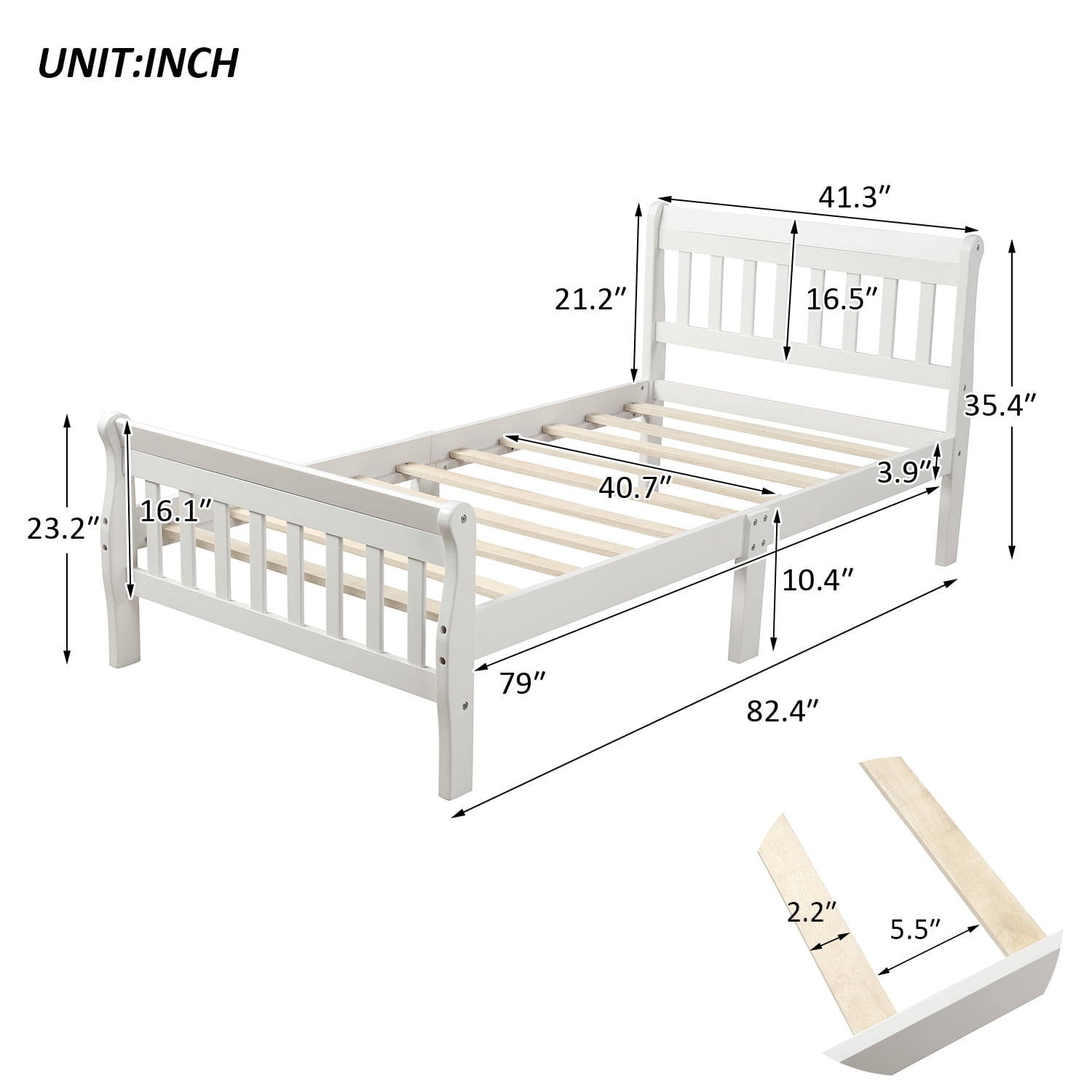 Lowestbest Wood Platform Beds with Headboard/Footboard/Wood Slat Support, Twin Bed Frame Panel Bed Mattress Foundation Sleigh Bed, White
