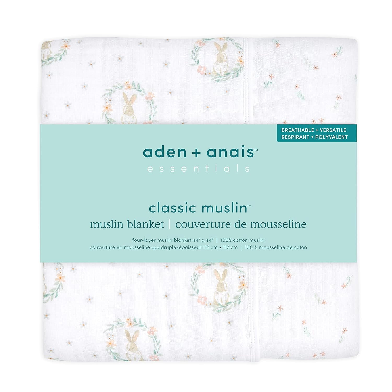 aden + anais essentials Cotton Muslin blanket, Pink Bushing Bunnies, Girls
