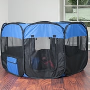 Pop-up Playpen - 42"x 25" Portable Octagon Exercise Enclosure with Zipper Top for Cats, Kittens, Dogs, Puppies and Rabbits by PETMAKER (Blue/Black)