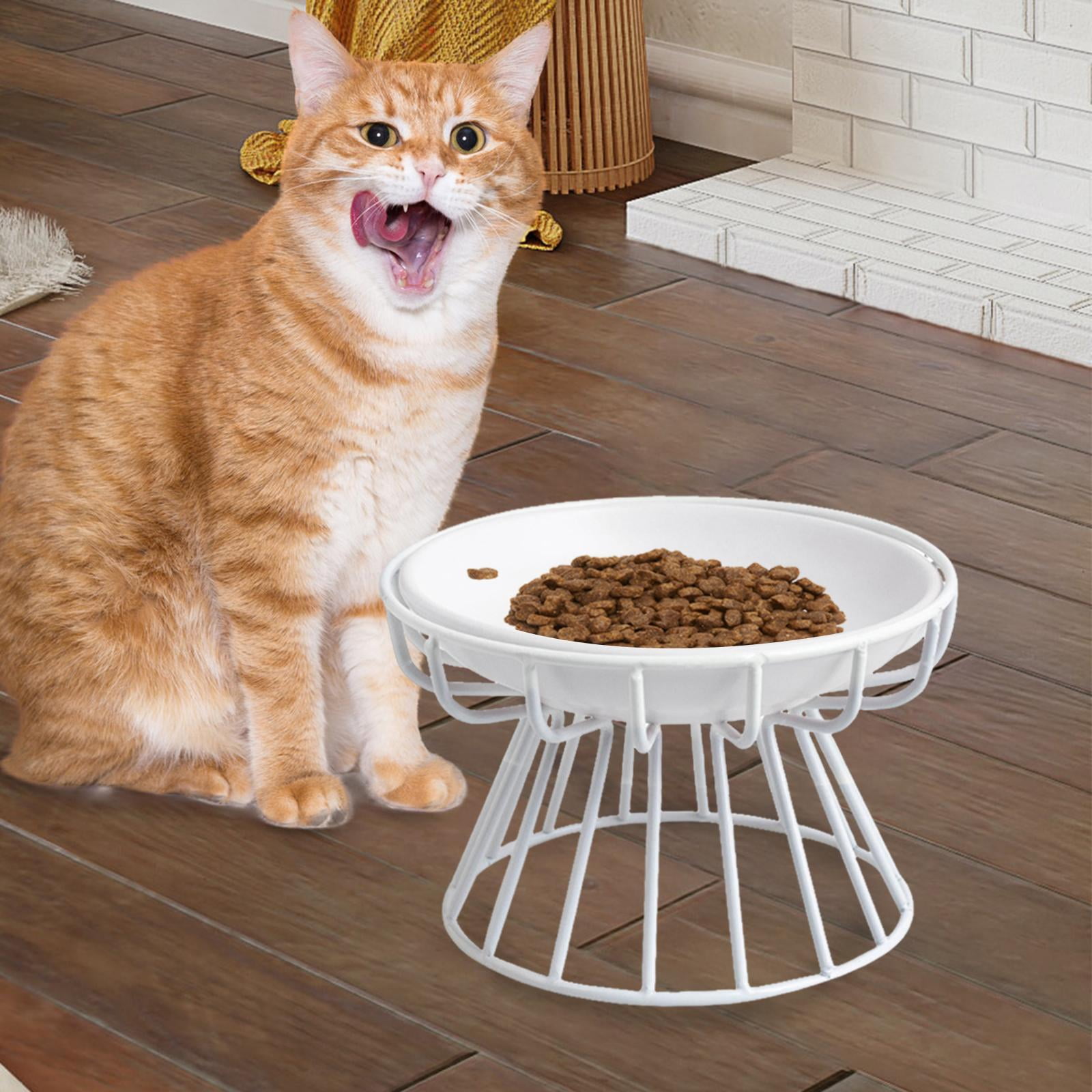 Bvdfgk Elevated Cat Feeder Bowl Ceramic Dish Iron Rack Minimalist Anti Slip Easily Wash Style A