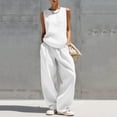 thumbnail image 4 of Women's Two Piece Outfits Summer Sleeveless Tops Wide Leg Pants Vacation Matching Set, 4 of 8