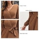 thumbnail image 5 of Vestido de mujer con manga farol, cintura alta, cinturón, plisado, con cuello en V, para invierno, otoño, señora, niñas, café L, 5 of 6