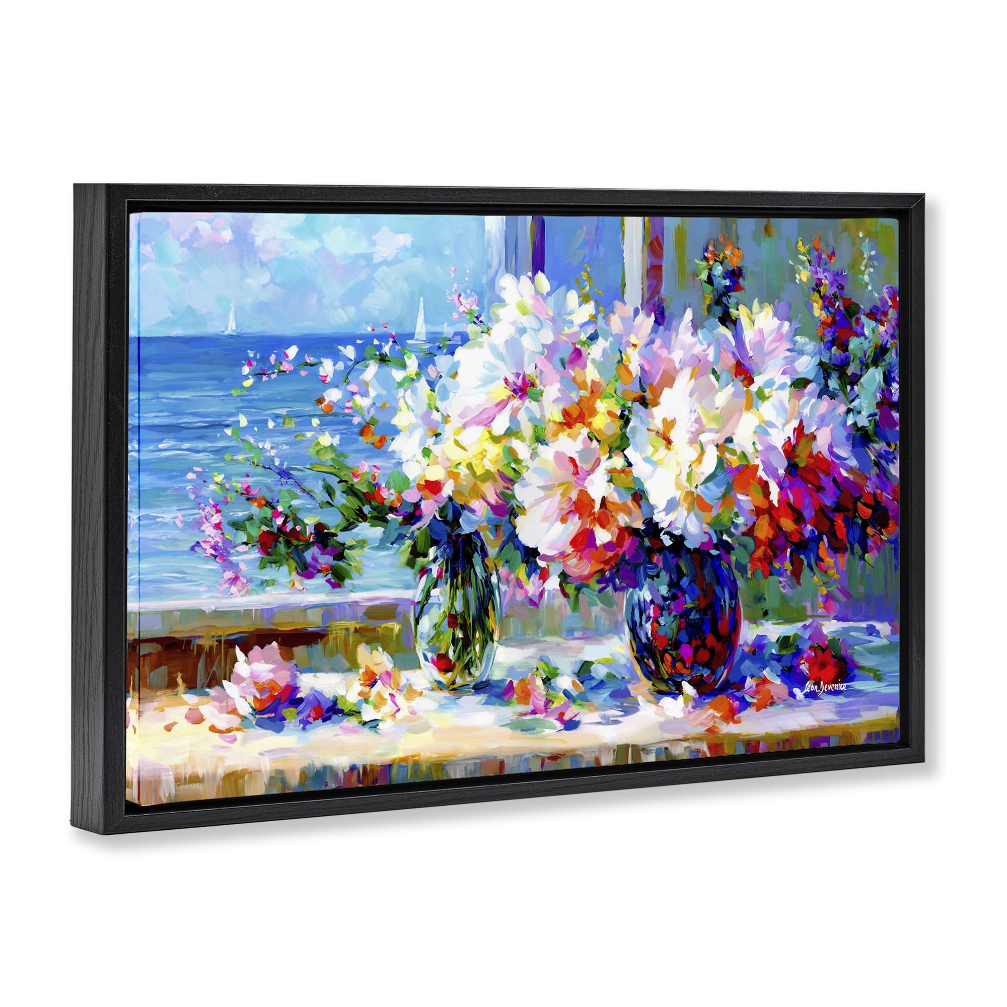 Stupell Industries Blossoms By The Sea Botanical & Floral Painting Black Floater Framed Art Print Wall Art, 25 x 17