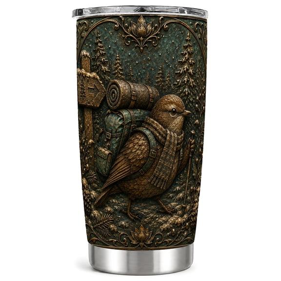 Winter Bird Tumbler 20oz, Hiking Tumbler, Stainless Steel Travel Cup