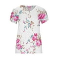 thumbnail image 4 of Wycnly Womens Tops Loose Fit Comfy Breathable Petal Sleeve Vintage Tshirts Summer Casual Floral Print V-Neck Short Sleeve Blouse White s, 4 of 4