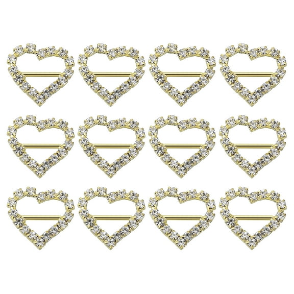 Uxcell Rhinestone Ribbon Buckle, 12Pcs 21 x 20mm Crystal Ribbon Buckle Sliders Belt Buckle for Wedding, Gold, White