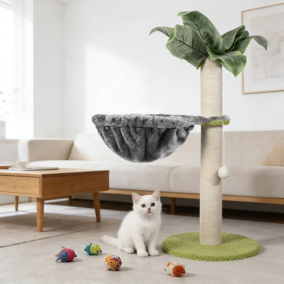 BESTYASH Cat Tree Deep Basket Dark Grey Soft Fabric Steel Frame for Cat Climber