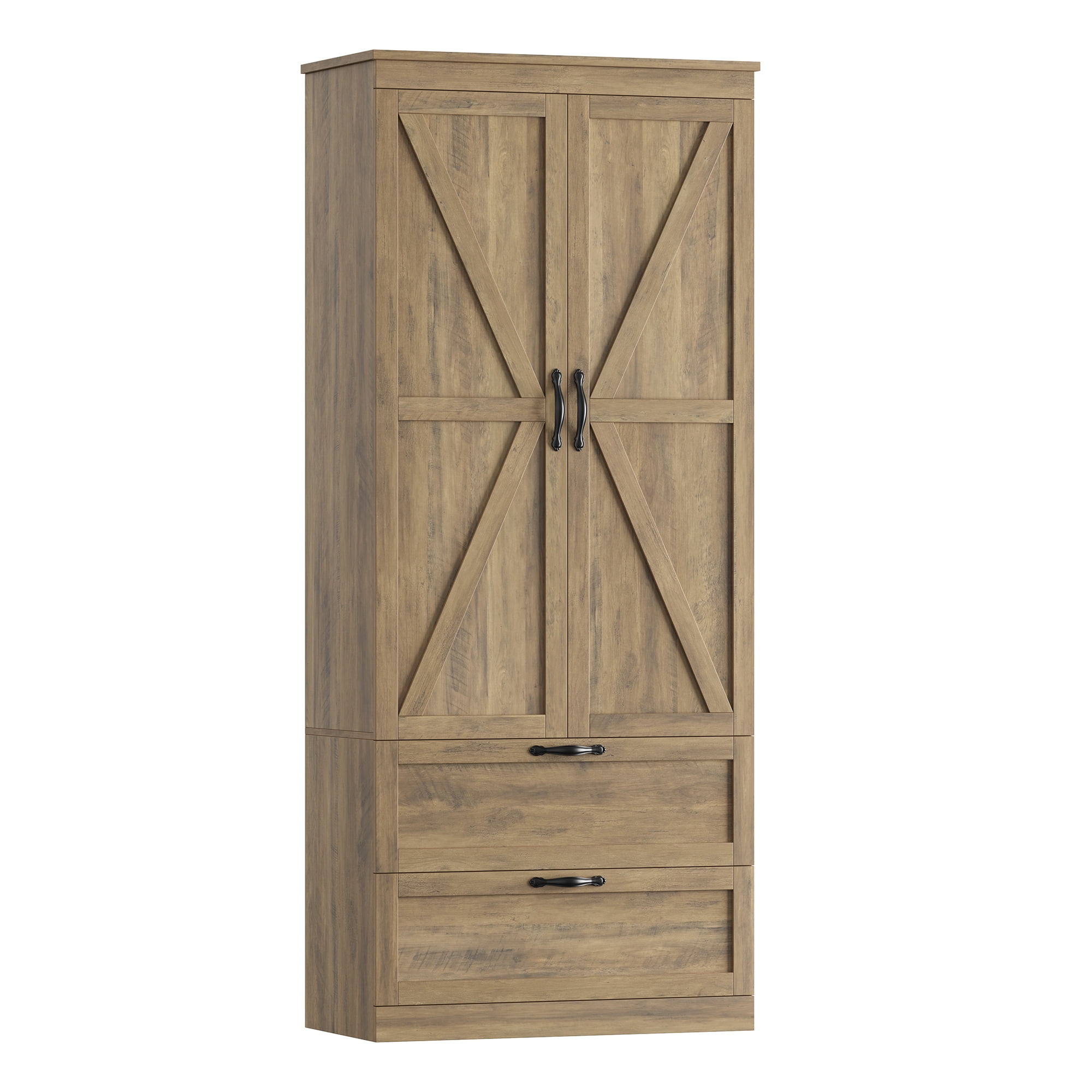 Homfa 70.3"H Bathroom Storage Cabinet, Farmhouse Linen Storage Cabinet with 2 Drawers, Rustic Brown