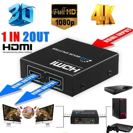 2 Port 1x2 Ultra HD 4K HDMI Splitter Adapter, 1x2 Repeater Amplifier 1080P 3D Hub 1 In 2