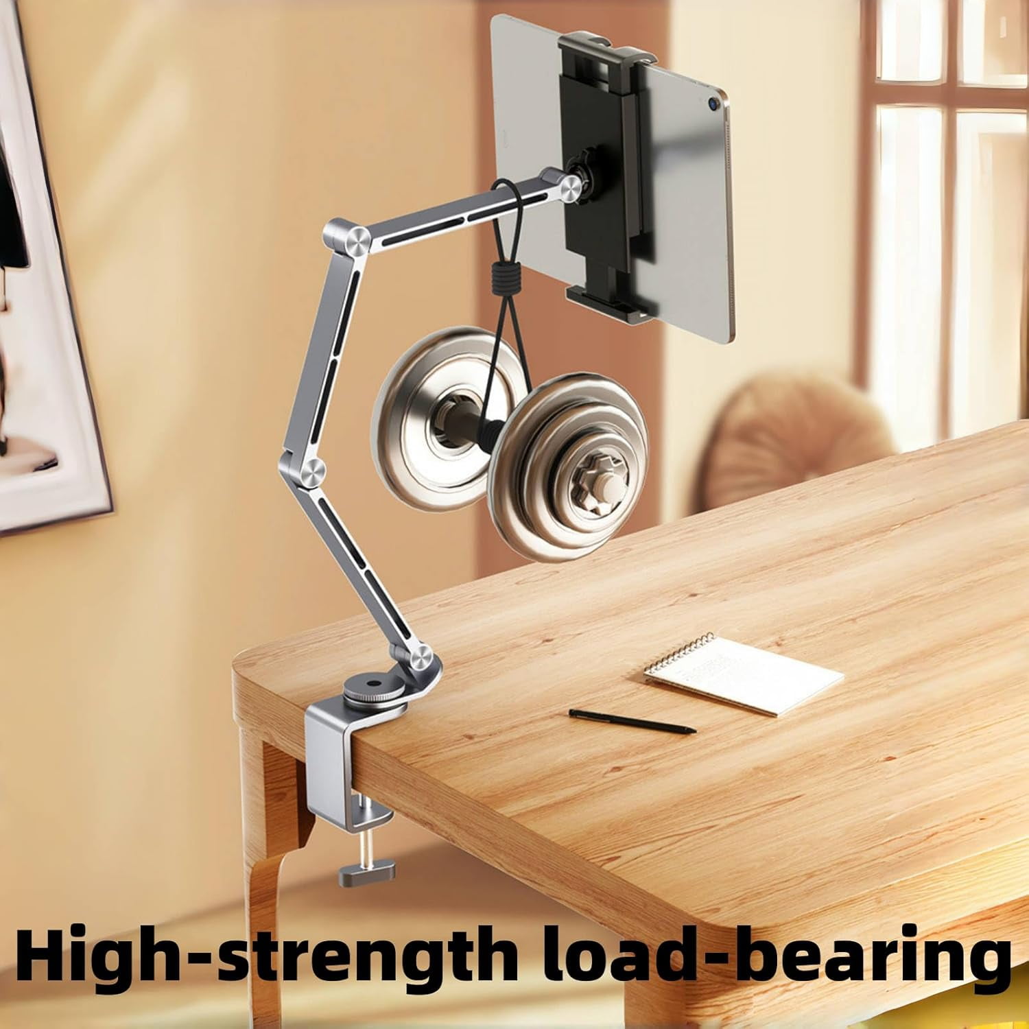 Adjustable Phone Tablet Mount, Ergonomic Multi Joint Stand with Sturdy Desk Clamp, 360° Rotatable & Height Compatible with Devices for Home,Office,Studio(Silver)