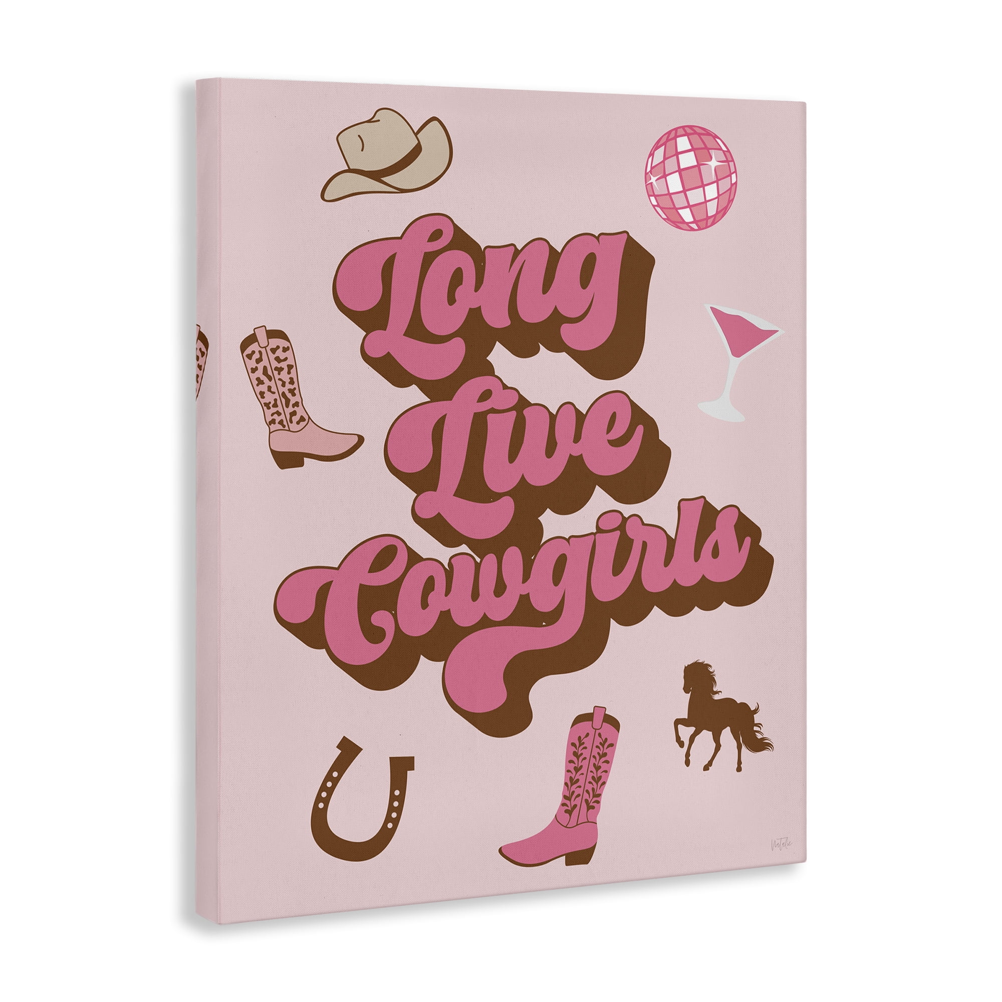 Stupell Industries Retro Long Live Cowgirls Entertainment Painting Wrapped Canvas Art Print Wall Art, 36 x 48