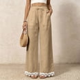 thumbnail image 2 of Women's Casual Wide Leg Sweatpants High Waist Baggy Pants with Pockets Drawstring and Lace Trim Patch Pockets for Everyday Wear, 2 of 5