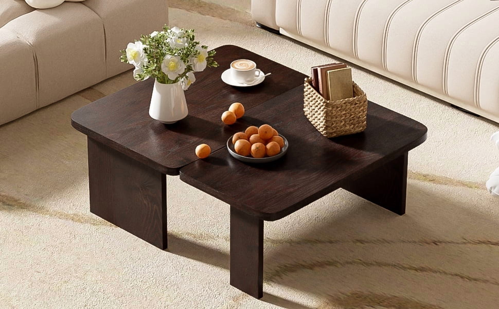 Euroco Modular Coffee Table Set of 2 – Freely Configurable Wood Grain MDF Tables with Modern Design, Compact Side Table Option