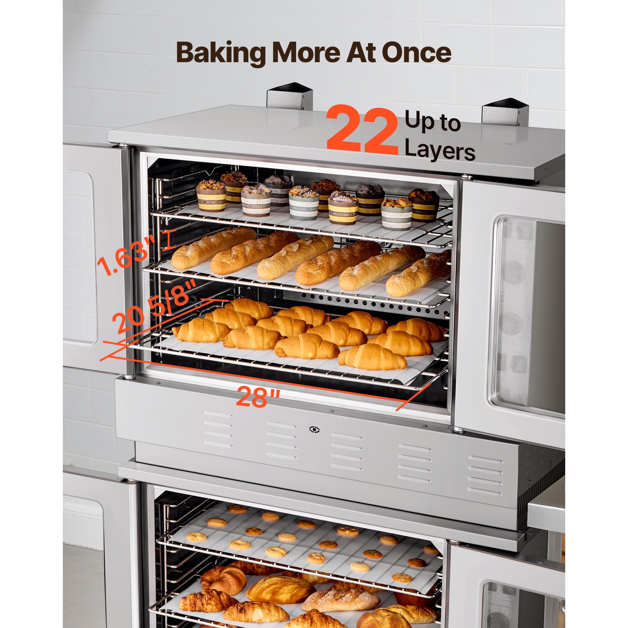 KFFKFF Double Deck Gas Convection Oven,14 cu.ft Full-Size Commercial Oven, 40,000 BTU x 2 High-Performance Burners, Natural Gas Oven with Dual Fan Modes, Ideal for Bakeries, Restaurants, and Kitchens