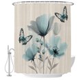 thumbnail image 2 of Turquoise Floral Shower Curtains for Bathroom, Spring Pastoral Flowers Butterfly Beige Waterproof Fabric Shower Curtain, Decorative Bathroom Curtain for Bathtub, 36"x72" , No Hooks Included, 2 of 9