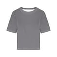 thumbnail image 3 of Hfyihgf Cotton Tshirts for Women Drop Shoulder Round Neck Oversized Crop Tops Solid Color Workout Basic Tees Blouse(Dark Gray,M), 3 of 5