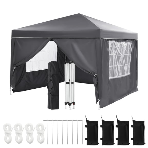 10X10FT Pop Up Party Tent with 4 Sidewalls, Heavy Duty Commercial Outdoor Canopy All Season Wind & Waterproof Canopy Gazebo with Storage Bag, Gray