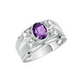 thumbnail image 3 of RYLOS Men's Rings Sterling Silver Rings Classic Designer Style 8X6MM Oval Gemstone &  Diamond Ring Amethyst February Birthstone Rings For Men Size 11, 3 of 7