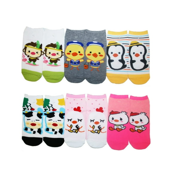Angelina Low Cut Socks with Animal Knit Design and 3D Lips (6-Pairs)