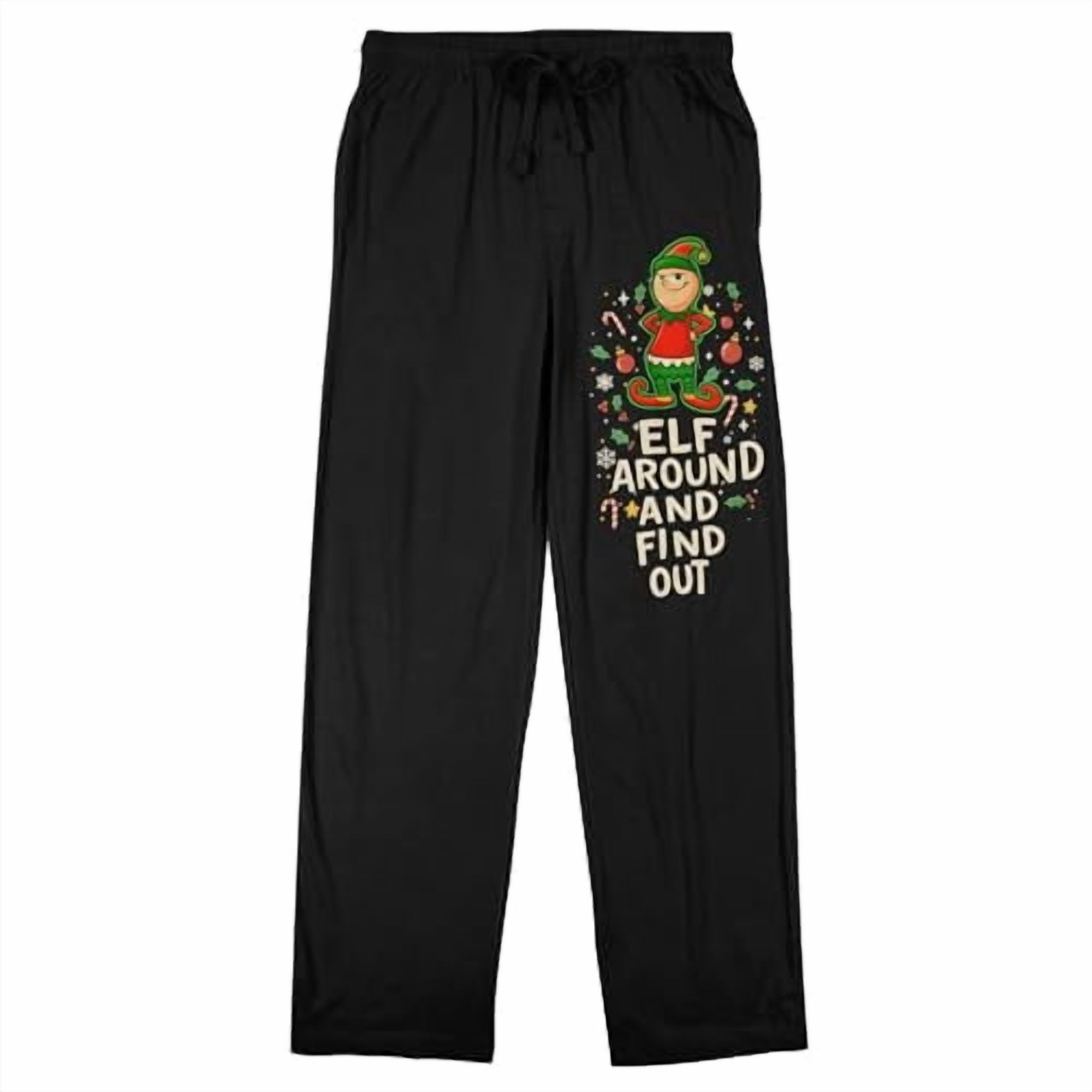 Elf Around And Find Out Adult Black Sleep Pajama Pants - Medium