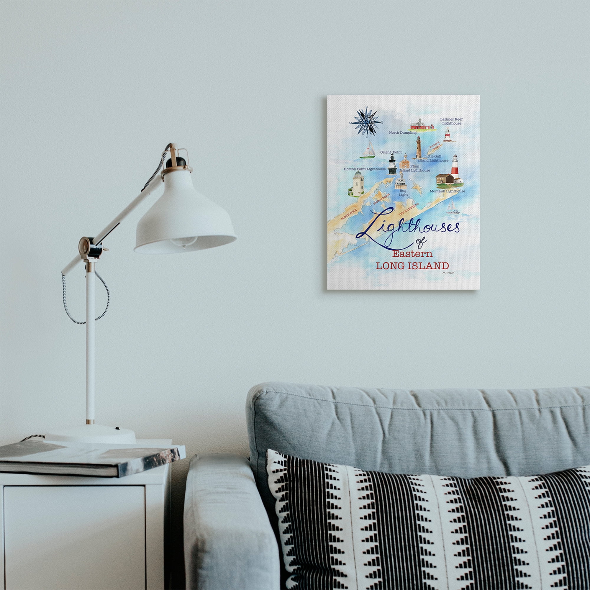 Stupell Industries Nautical Map of Eastern Long Island Lighthouses Canvas Wall Art, 16 x 20, Design by Melissa Hyatt LLC