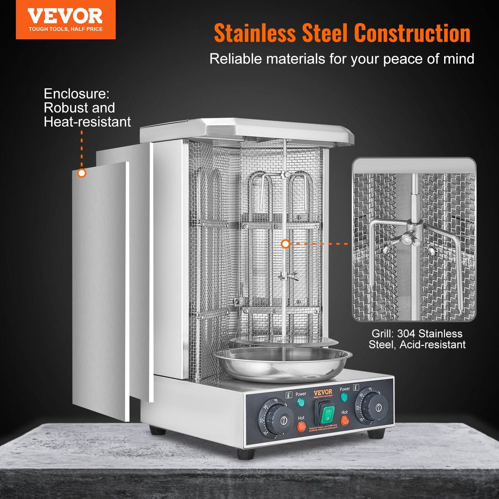 Shawarma Grill Machine, 13 lbs Capacity, Chicken Shawarma Cooker Machine with 2 Burners, Electric Vertical Broiler Gyro Rotisserie Oven Doner Kebab Machine, for Home Restaurant Kitchen Parties